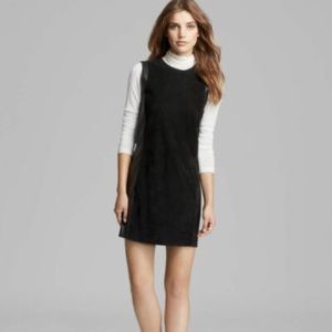 Vince Black Leather-Framed Suede Dress with Pockets